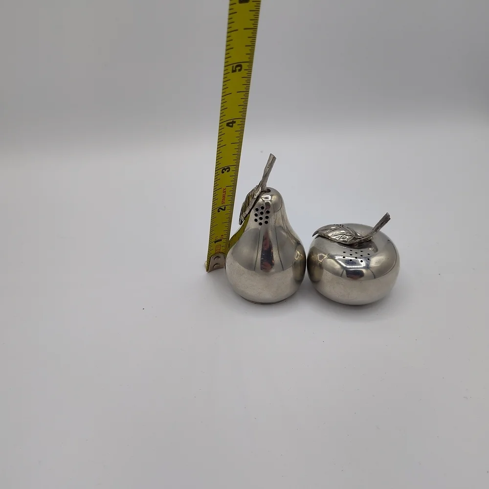 Vintage Pewter MCM Kirk Stuff Pear And Apple Salt And Pepper Shakers EVC - Picture 4 of 4